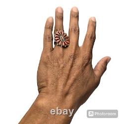 Marvelous Old ZUNI Bernall Natewa CORAL STERLING SILVER Cluster RINGsz9