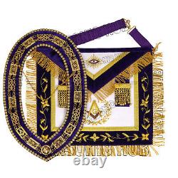 Masonic Grand Lodge Master Mason 100% Lambskin Apron With Chain Collar Hand Made