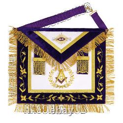 Masonic Grand Lodge Master Mason 100% Lambskin Apron With Chain Collar Hand Made