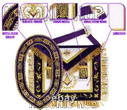 Masonic Grand Lodge Master Mason 100% Lambskin Apron With Chain Collar Hand Made