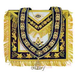Masonic Past Master Apron Navy Blue Genuine Lambskin + Chain Collar & Jewel