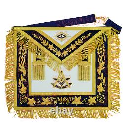 Masonic Past Master Apron Navy Blue Genuine Lambskin + Chain Collar & Jewel