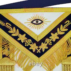 Masonic Past Master Apron Navy Blue Genuine Lambskin + Chain Collar & Jewel