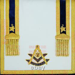 Masonic Past Master Apron Navy Blue Genuine Lambskin + Chain Collar & Jewel