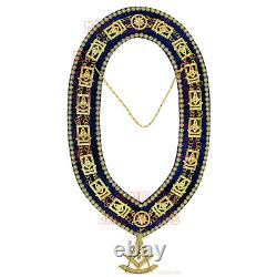 Masonic Past Master Apron Navy Blue Genuine Lambskin + Chain Collar & Jewel