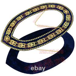 Masonic Past Master Apron Navy Blue Genuine Lambskin + Chain Collar & Jewel