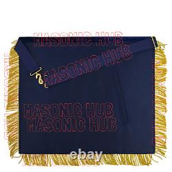 Masonic Past Master Apron Navy Blue Genuine Lambskin + Chain Collar & Jewel