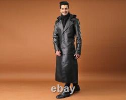 Men Black Long Hooded Coat For Men Leather Long Coat Trench Halloween Coat