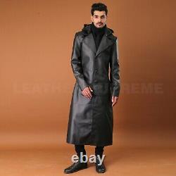 Men Black Long Hooded Coat For Men Leather Long Coat Trench Halloween Coat