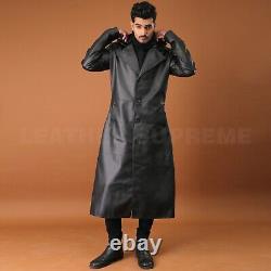 Men Black Long Hooded Coat For Men Leather Long Coat Trench Halloween Coat