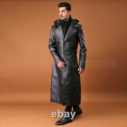 Men Black Long Hooded Coat For Men Leather Long Coat Trench Halloween Coat