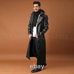 Men Black Long Hooded Coat For Men Leather Long Coat Trench Halloween Coat