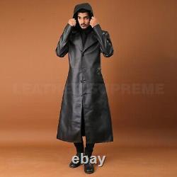 Men Black Long Hooded Coat For Men Leather Long Coat Trench Halloween Coat