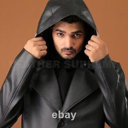 Men Black Long Hooded Coat For Men Leather Long Coat Trench Halloween Coat