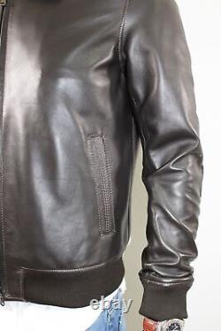 Men Handmade Lambskin Leather Bomber Jacket Dark Brown Coat