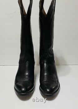 Men Lucchese Size 8 D Cowboy Boots Black Leather USA Hand Made Heel