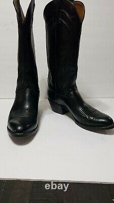 Men Lucchese Size 8 D Cowboy Boots Black Leather USA Hand Made Heel