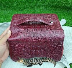 Men Real Crocodile Leather Clutch Red Burgundy Long Wallet With Adjustable Strap