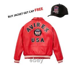 Men's Avirex Real Leather Bomber Jacket American Flight Leather Jacket