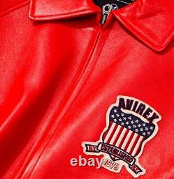 Men's Avirex Red Real Bomber American Flight Jacket Leather Jacket FAST SHIP