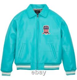 Men's Blue Avirex Real Leather Bomber Jacket American Flight Leather Jacket