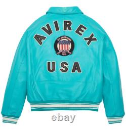 Men's Blue Avirex Real Leather Bomber Jacket American Flight Leather Jacket