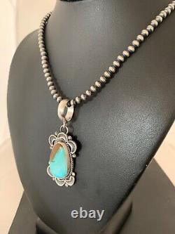 Mens Royston Turquoise Pendant Navajo Pearls Sterling Silver Necklace 4307