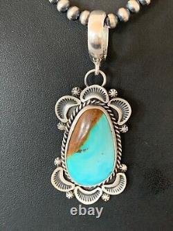 Mens Royston Turquoise Pendant Navajo Pearls Sterling Silver Necklace 4307