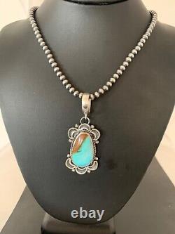 Mens Royston Turquoise Pendant Navajo Pearls Sterling Silver Necklace 4307