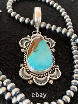 Mens Royston Turquoise Pendant Navajo Pearls Sterling Silver Necklace 4307