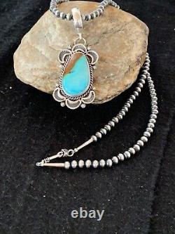 Mens Royston Turquoise Pendant Navajo Pearls Sterling Silver Necklace 4307