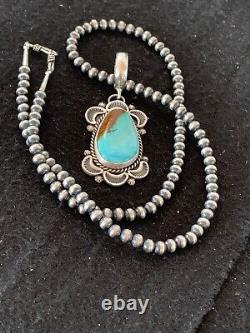 Mens Royston Turquoise Pendant Navajo Pearls Sterling Silver Necklace 4307