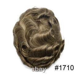 Mens Toupee Swiss Lace Hairpiece Poly Pu Skin Around Hair System Replacement US