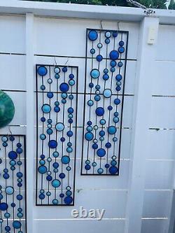Metal Wall Art Brilliant Blues Mid Century Modern. 36in X 10in