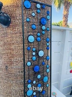 Metal Wall Art Brilliant Blues Mid Century Modern. 36in X 10in