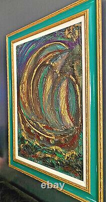 Mid Century Listed Artist Nautical Sailboat Textural Acrylic Sand Painting c1970