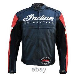 Motorcycle INDIAN Leather Jacket Mens BLACK & RED