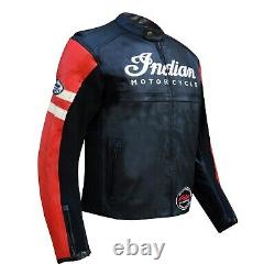 Motorcycle INDIAN Leather Jacket Mens BLACK & RED