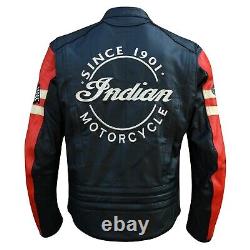Motorcycle INDIAN Leather Jacket Mens BLACK & RED