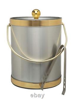 Mr. Ice Bucket By Stephanie Imports Hand Made In USA Brushed Silver With Gold