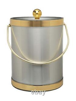 Mr. Ice Bucket By Stephanie Imports Hand Made In USA Brushed Silver With Gold