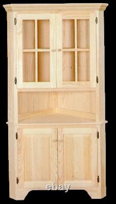 NEW AMISH Unfinished Solid Pine Extra Large Corner Hutch Hand Made In USA