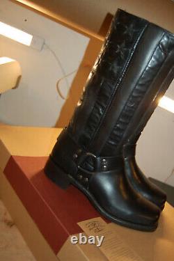 NIB Frye Harness Americana Size 8.5 med $790 Boots Mens Black Handmade IN USA