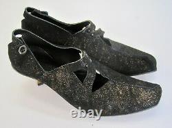 NWOT Cydwoq Vintage Hand Made in the USA Black Leather Metallic Kitten Heels 38