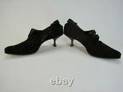 NWOT Cydwoq Vintage Hand Made in the USA Black Leather Metallic Kitten Heels 38