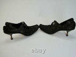 NWOT Cydwoq Vintage Hand Made in the USA Black Leather Metallic Kitten Heels 38