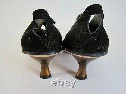 NWOT Cydwoq Vintage Hand Made in the USA Black Leather Metallic Kitten Heels 38