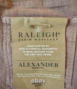 NWT Raleigh Denim Workshop Alexander Stretch Factory Floor Olive 33 Jeans