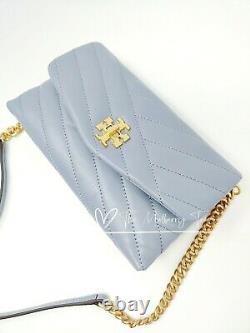 NWT Tory Burch 64068 Kira Chevron chain WalletClutch Crossbody Cloud Blue $328