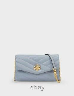 NWT Tory Burch 64068 Kira Chevron chain WalletClutch Crossbody Cloud Blue $328